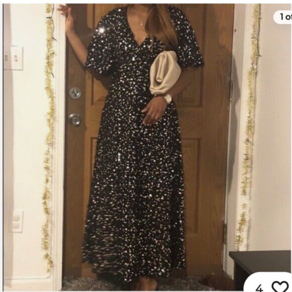 NWT Zara Limited Edition Sequin & Pearl Applique Maxi Dress - Picture 4 of 10